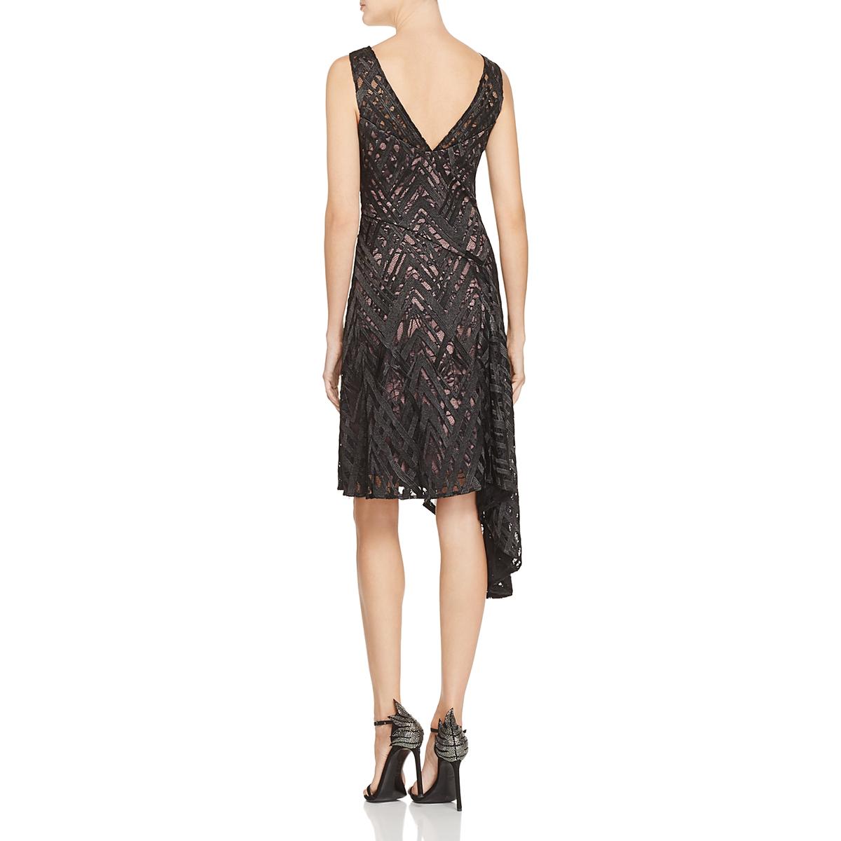 Aidan Mattox Womens Black Lace Overlay Asymmetrical Cocktail Dress 4 ...