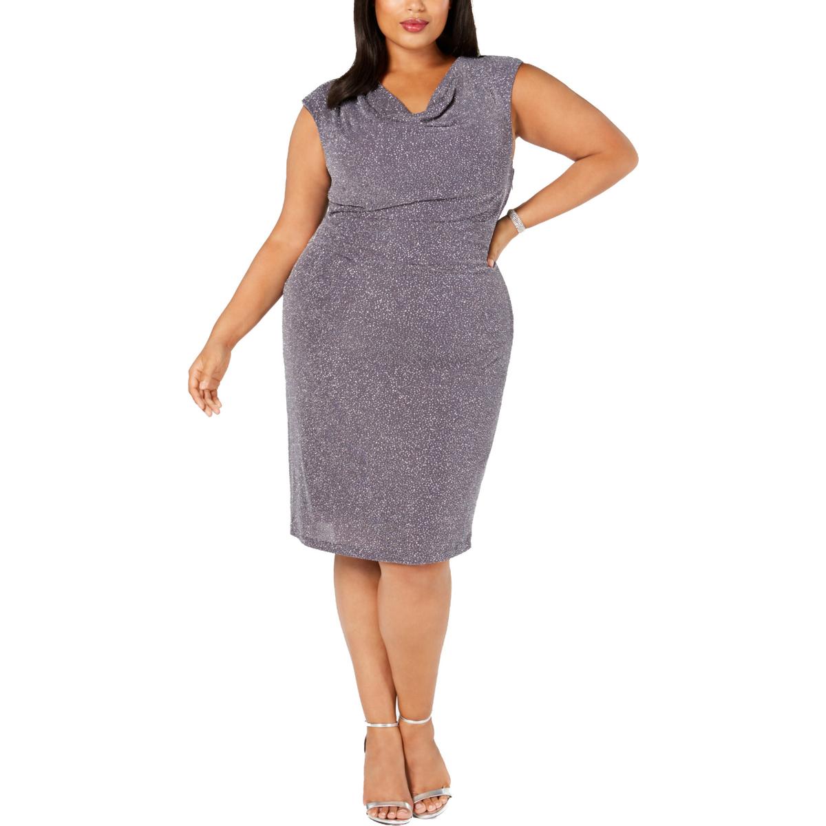 Jessica Howard Womens Gray Cowl Neck Sparkle Cocktail Dress Plus 18W