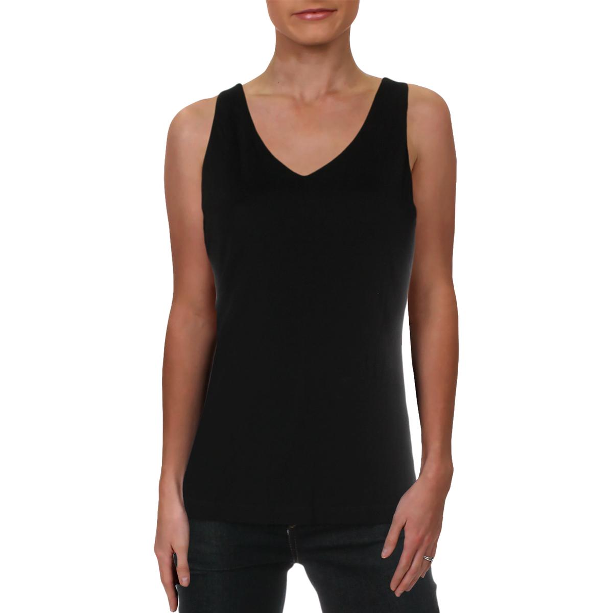 Donna Karan Womens Black Sleeveless V-Neck Shirt Tank Top Top S BHFO ...