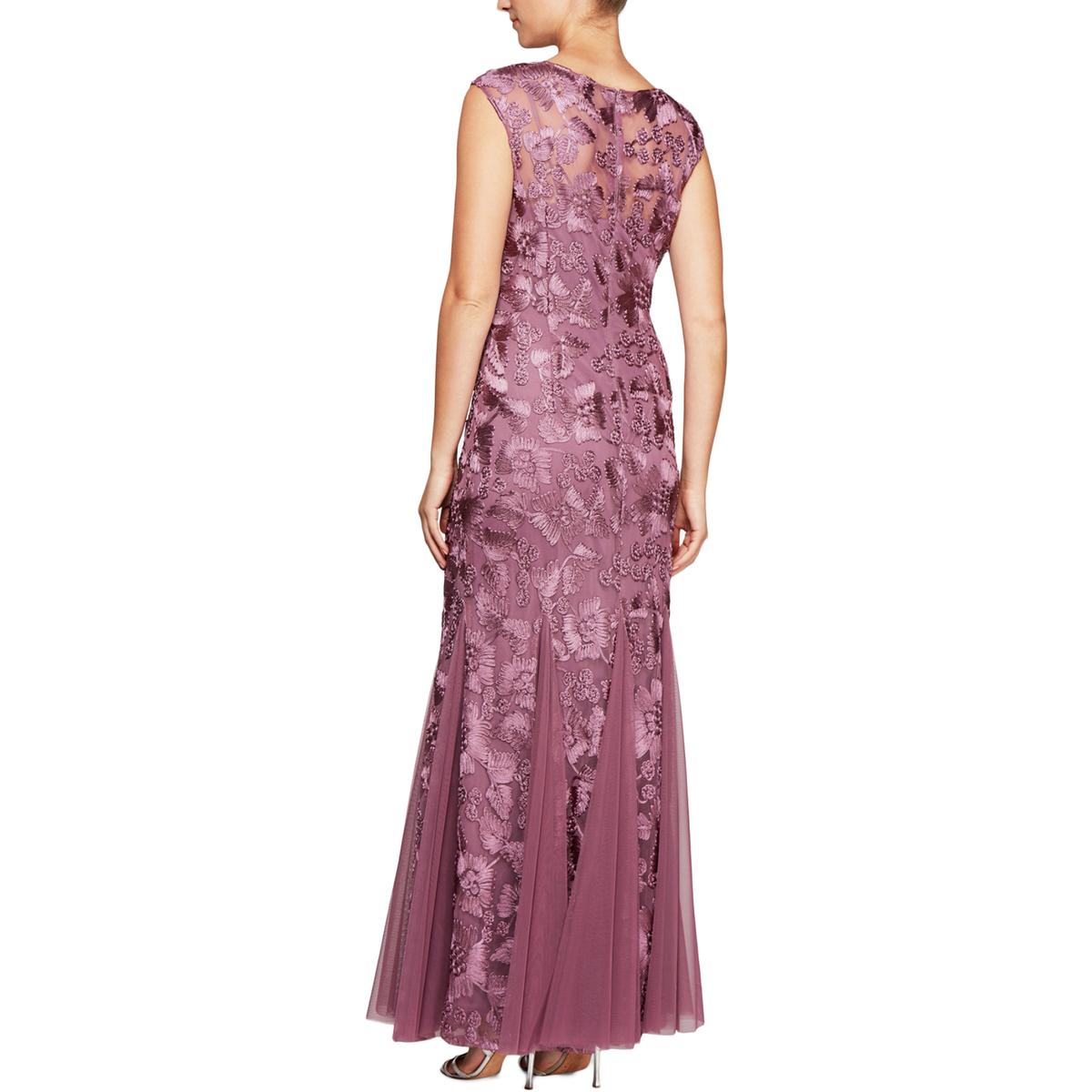 Alex Evenings Womens Purple Mesh Applique Evening Dress Gown 6 BHFO ...