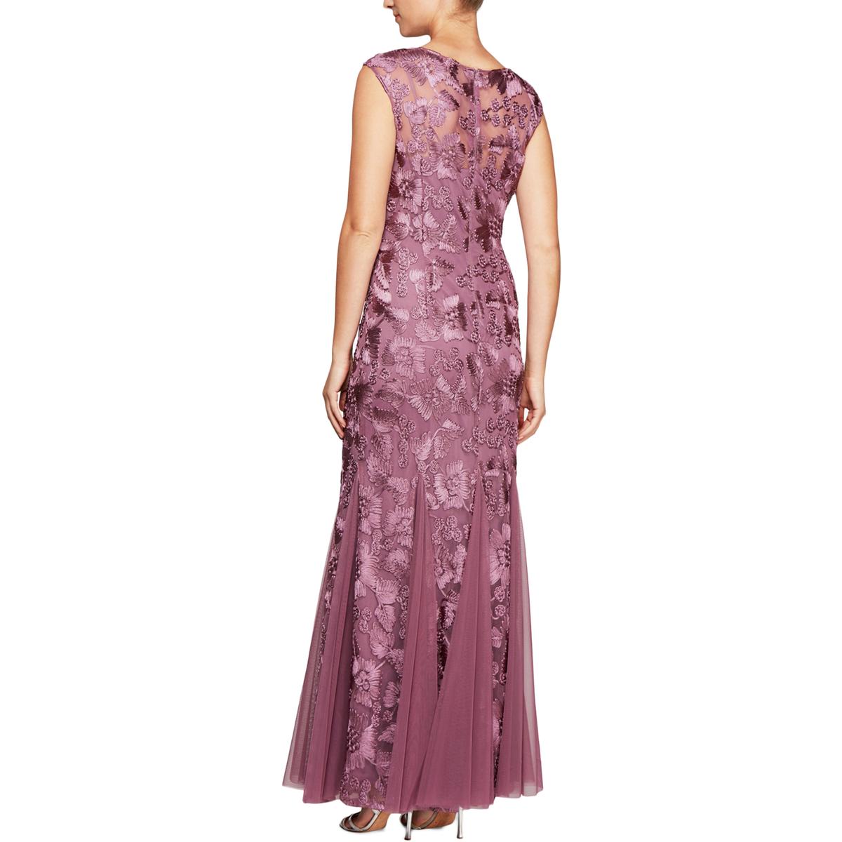 Alex Evenings Womens Purple Mesh Applique Evening Dress Gown 6 BHFO