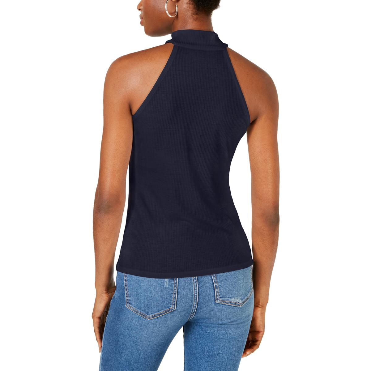 Download Bar III Womens Navy Ribbed Mock Neck Camisole Tank Top ...