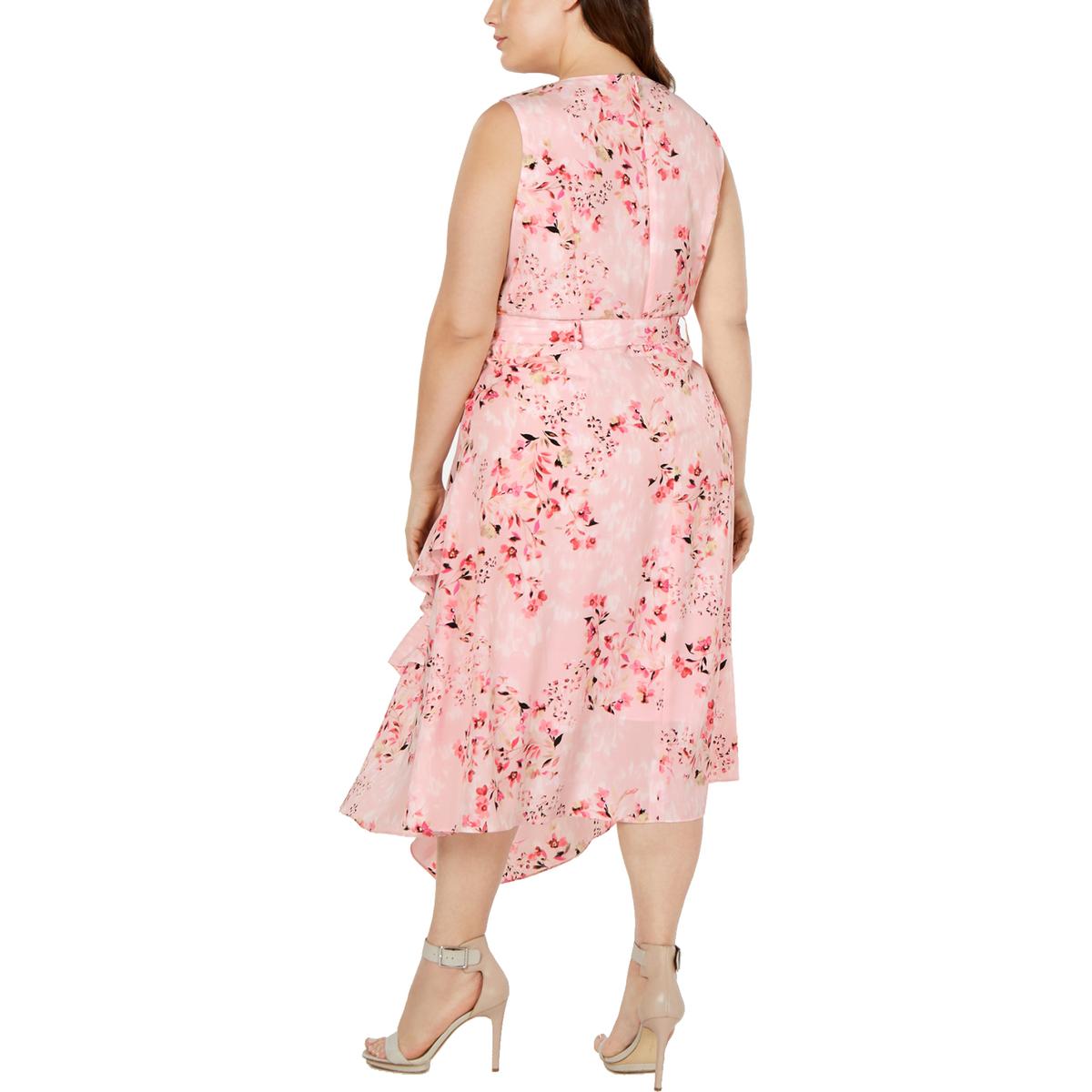 Calvin Klein Womens Pink Printed Ruffled V-Neck Maxi Dress Plus 22W ...