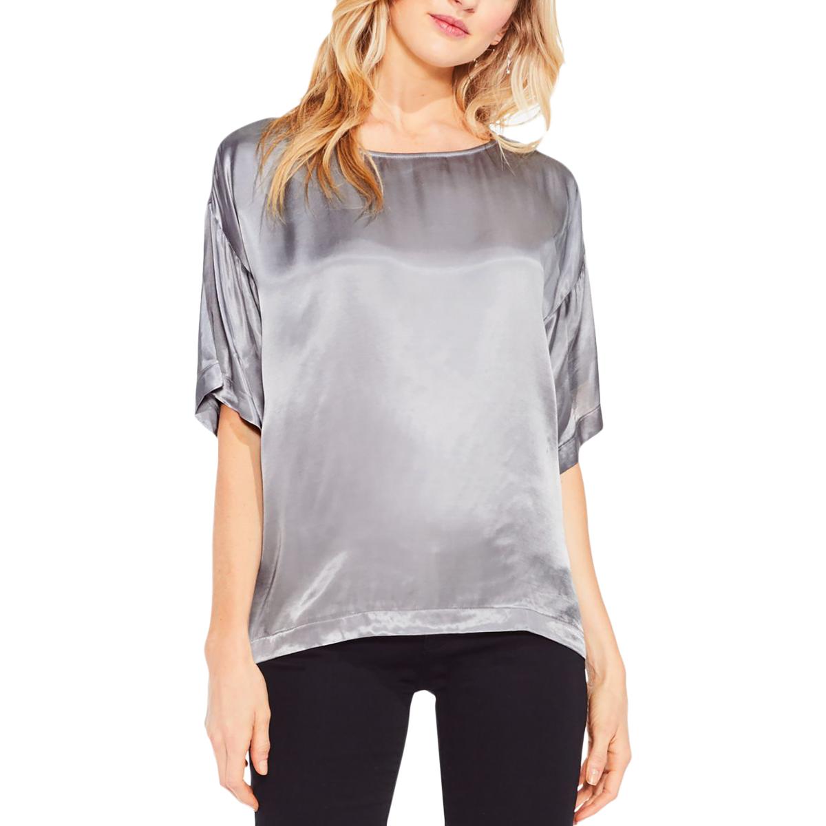Two by Vince Camuto Womens Satin Metallic Short Sleeve T-Shirt Blouse ...