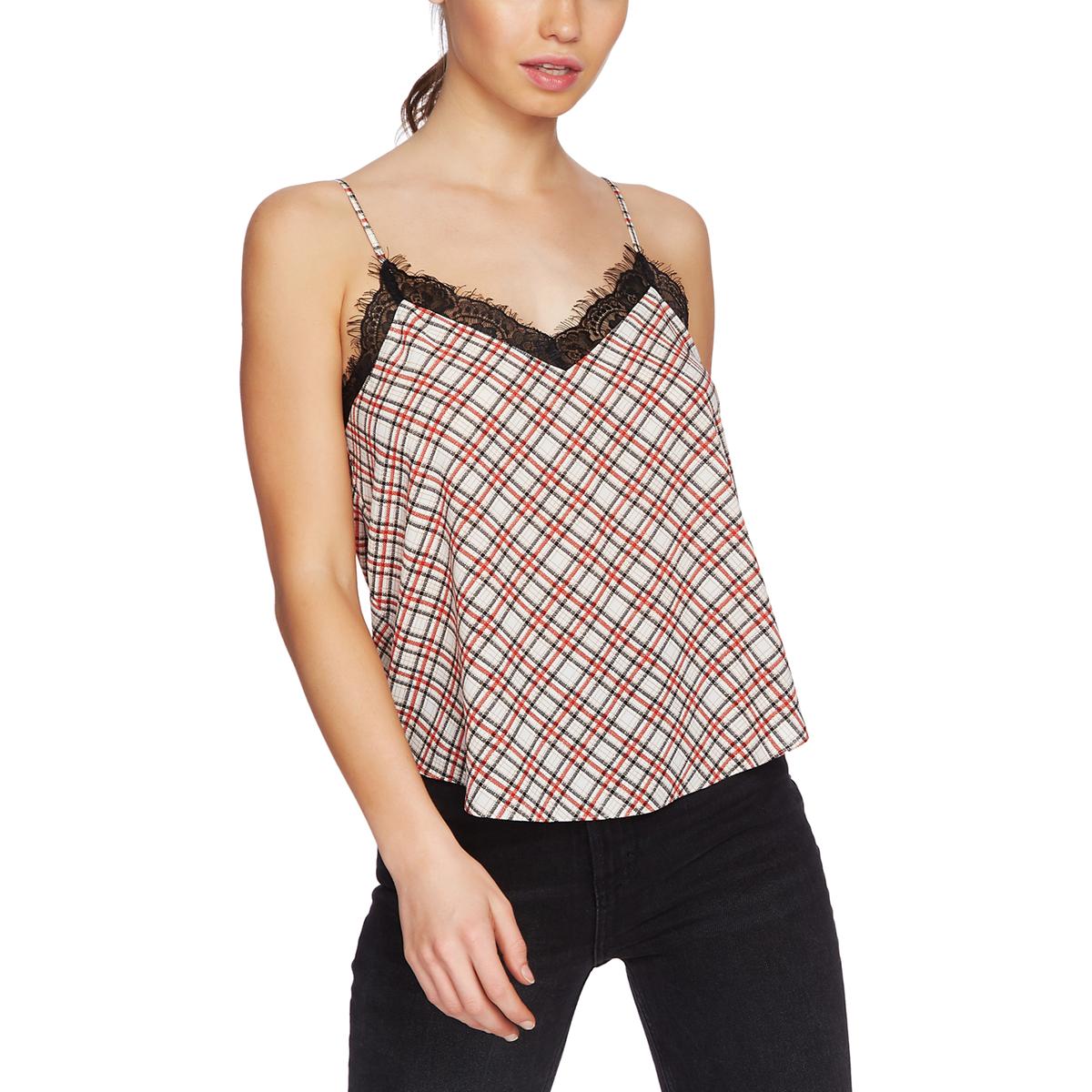 1.State Womens Glen Plaid Lace Trim Shell Camisole Top Shirt BHFO 8359