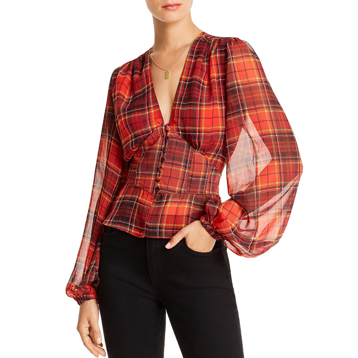 LINI Womens Taylor Red Plaid Peplum Blouse Top Shirt XS BHFO 7308 | eBay