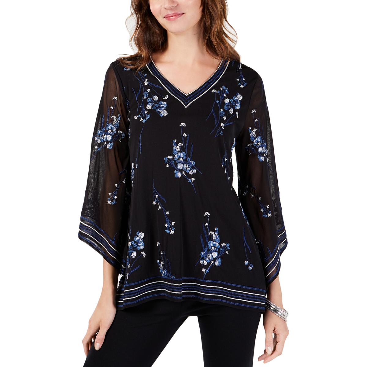 Alfani Womens Black Sheer Floral Hi Low Tunic Top Blouse S Bhfo 1281 Ebay 