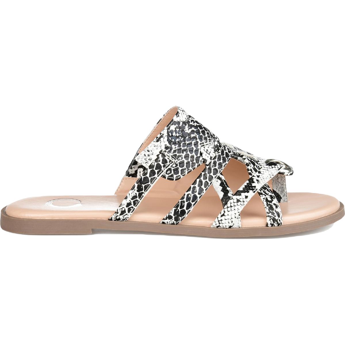 Journee Collection Womens Hasten Faux Leather Flat Sandals Shoes BHFO 3690