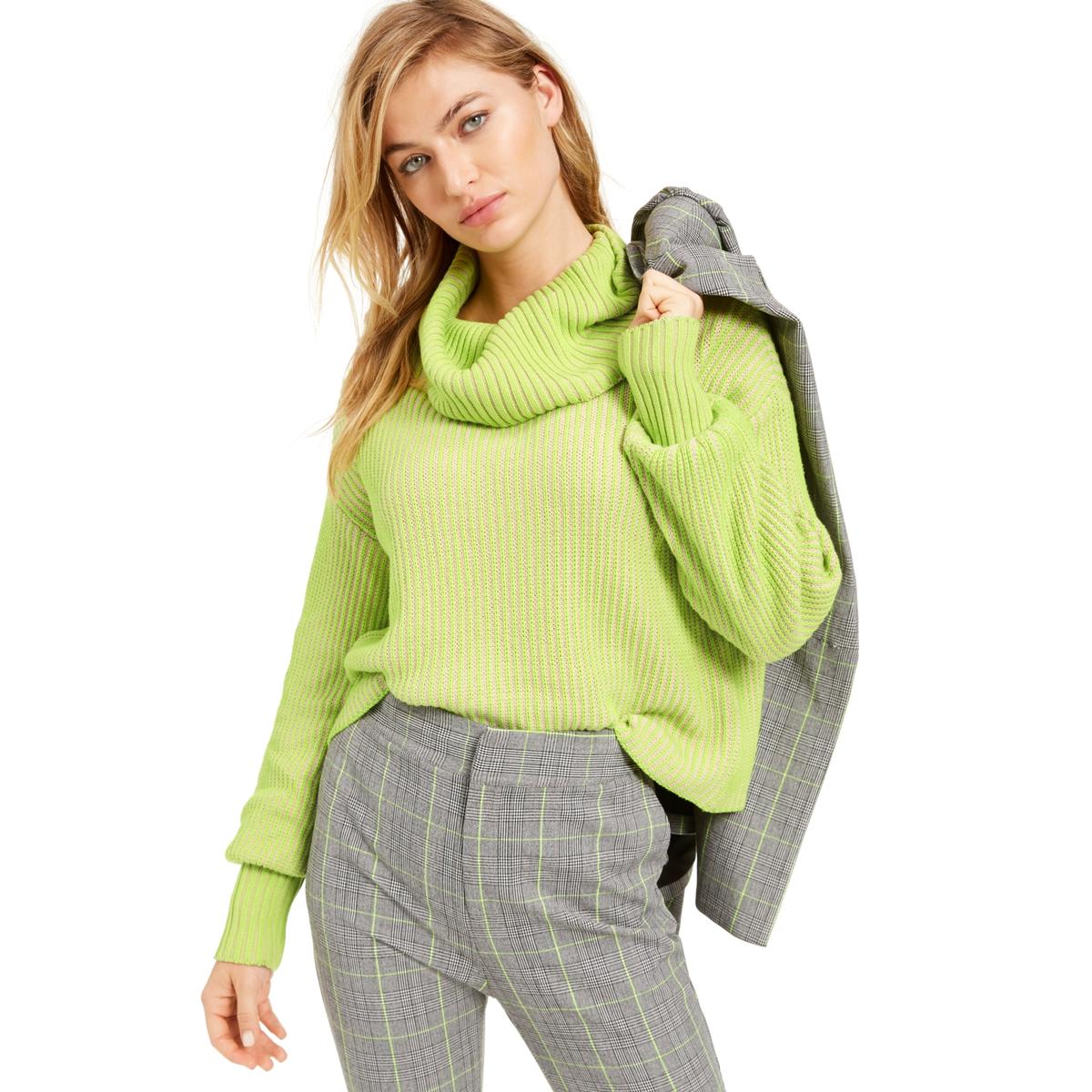Bar III Womens Green Ribbed Cowl Neck Pullover Crop Sweater Top XL BHFO