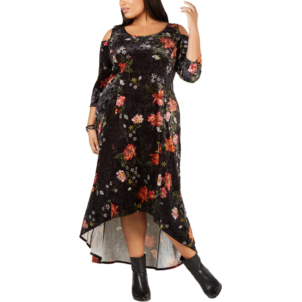 NY Collection Womens Black Velvet Hi-Low Maxi Dress Plus 1XP Petites BHFO 1230 | eBay
