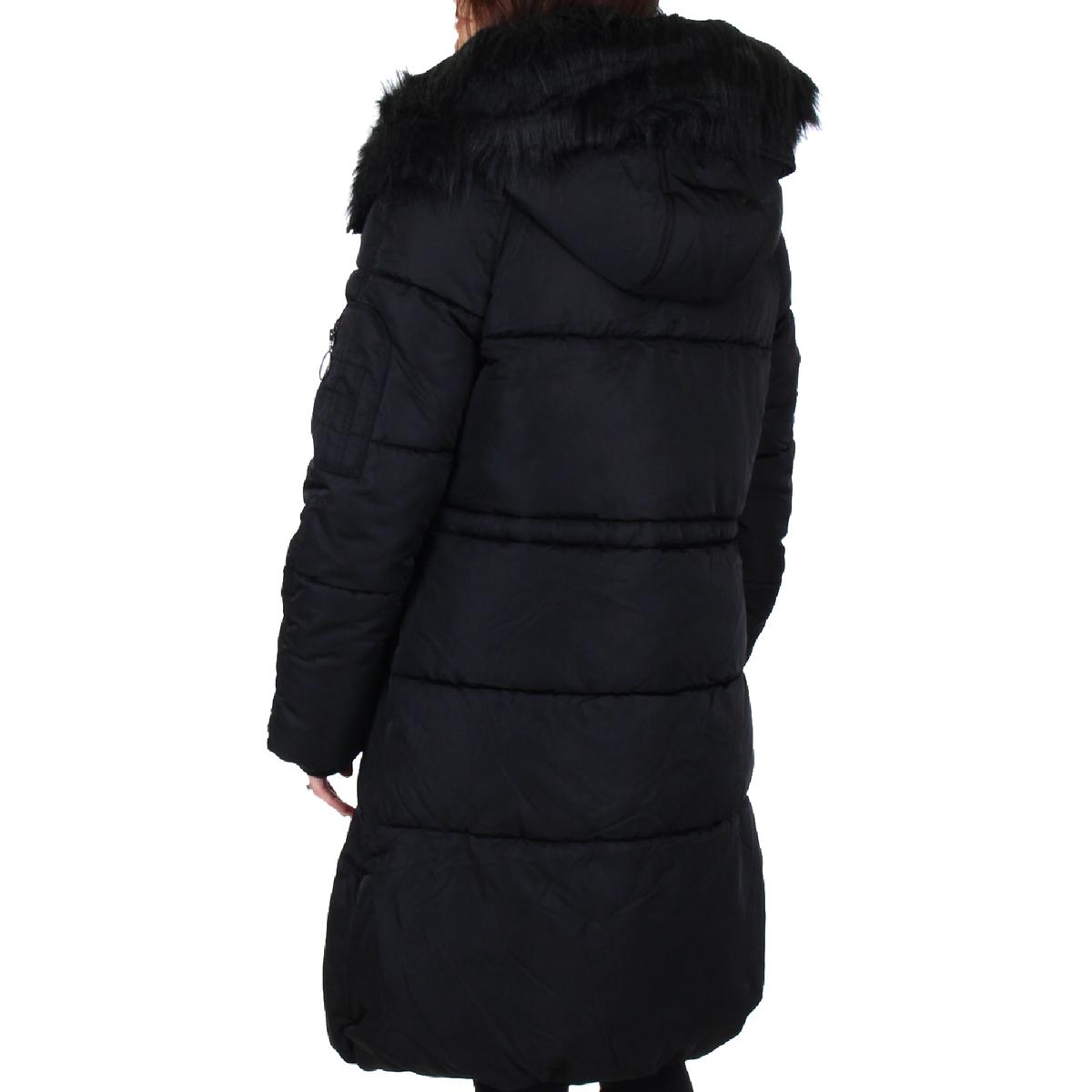 steve madden hooded puffer jacket with faux shearling trim