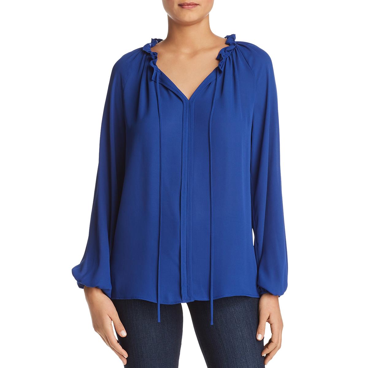 B Collection by Bobeau Womens Lorelai Blue Ruffled Shirt Blouse Top XL ...