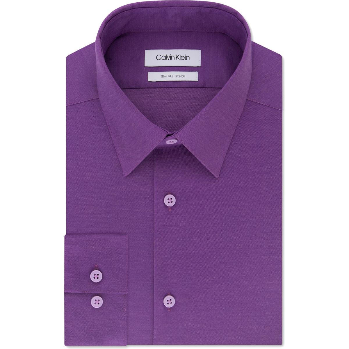 Calvin Klein Mens Purple Solid Button-Down Shirt Top 14-14.5 32/33 S ...