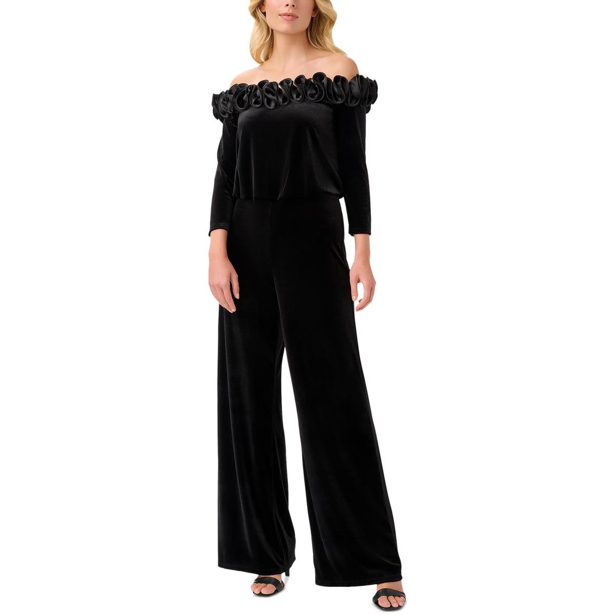 Adrianna Papell Womens Velvet Off-The-Shoulder Wide Leg Jumpsuit Plus BHFO  6954