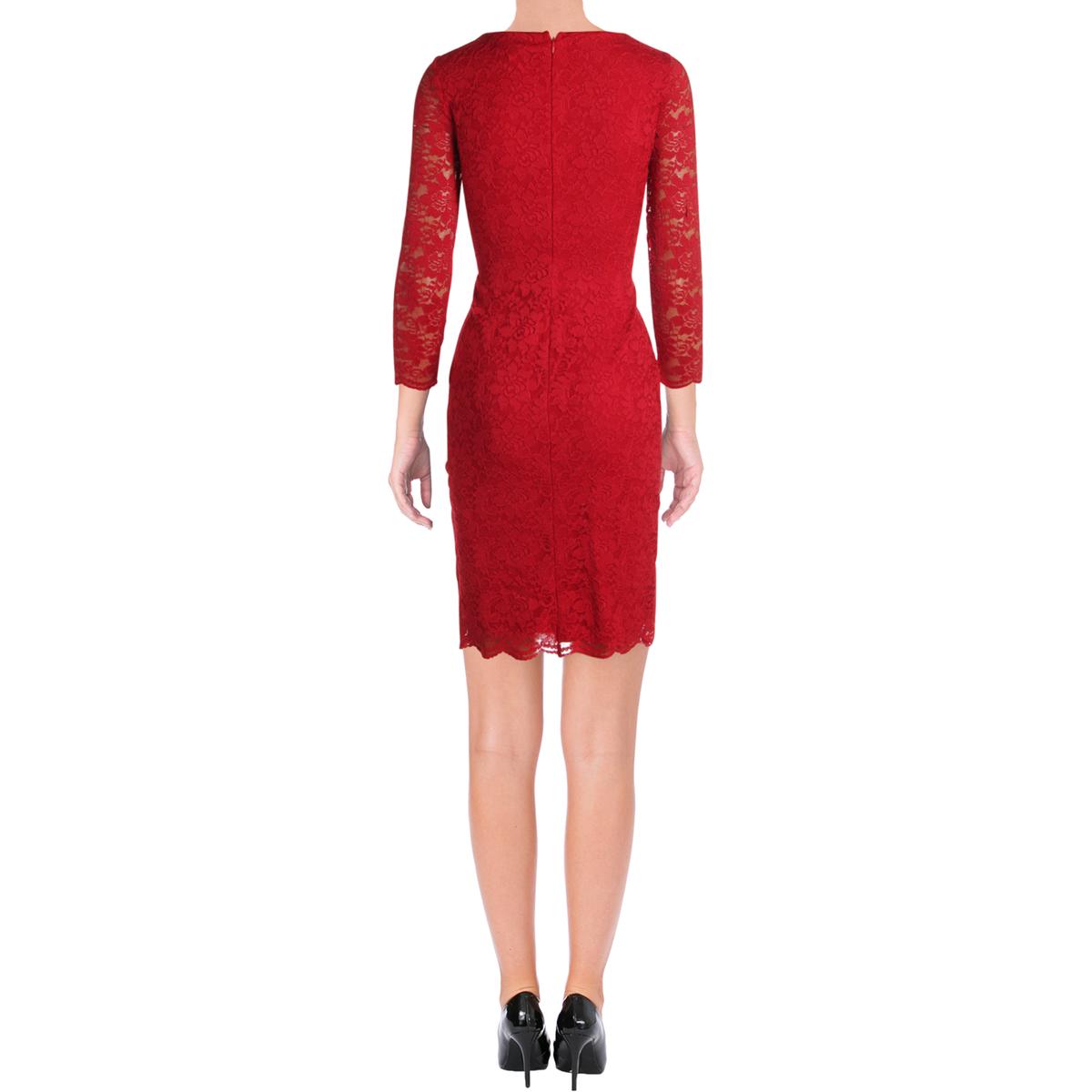 Calvin Klein Womens Red Lace Floral KneeLength Party Cocktail Dress 2