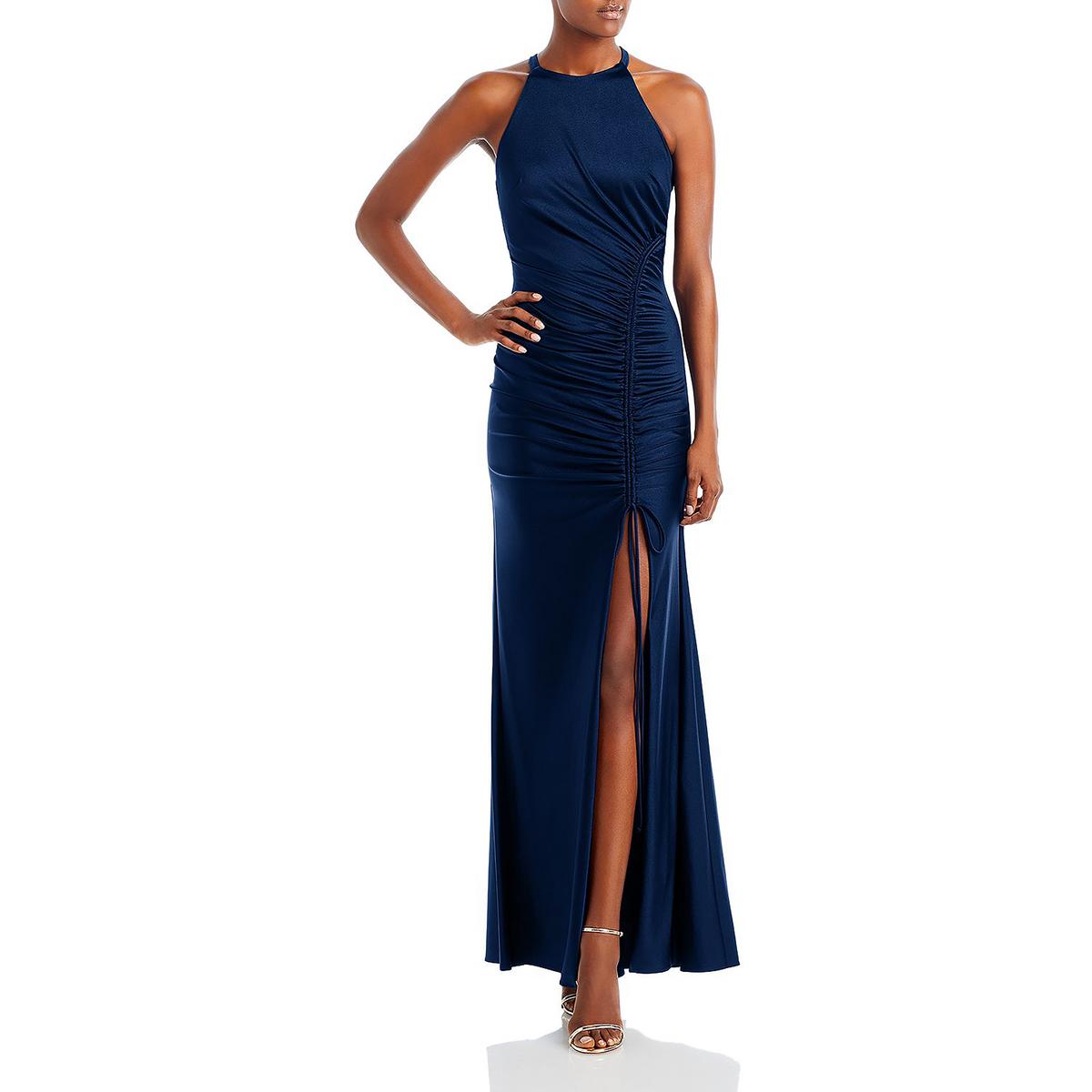 Aqua Womens Ruched Halter Evening Dress Gown BHFO 3805