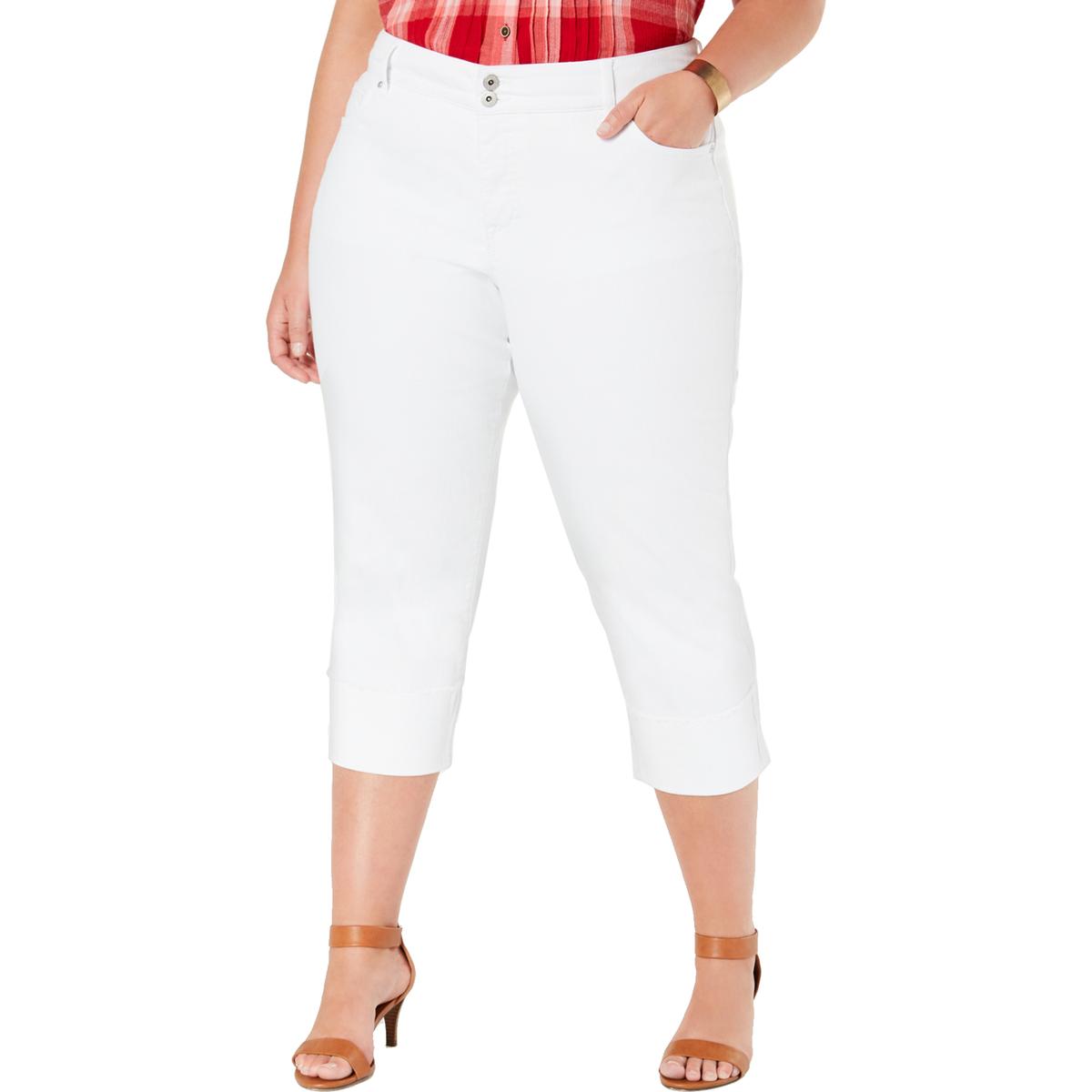Style And Co Womens White Mid Rise Cuffed Denim Capri Jeans Plus 18w 9388