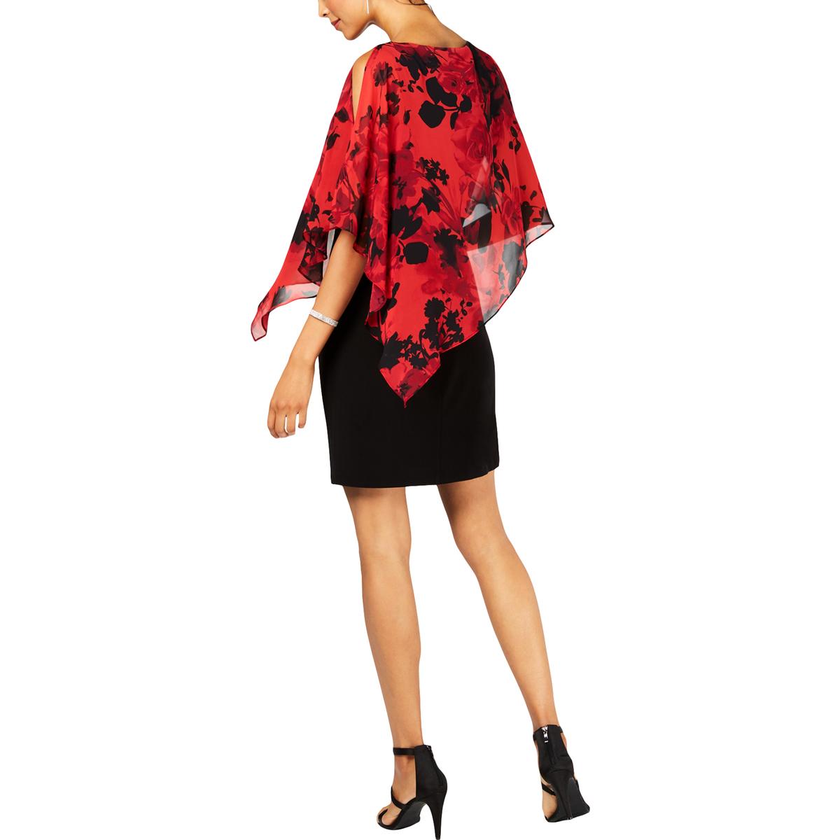 Connected Apparel Womens Red 2-in-1 Cape Sleeves A-line Party Dress 6
