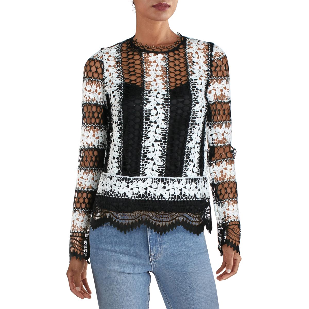Aqua Womens Lace Long Sleeves Zip Back Blouse Top BHFO 1608 | eBay