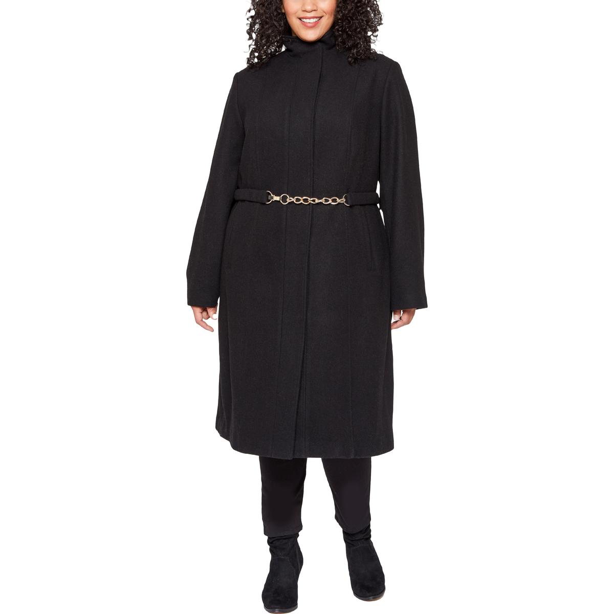 Pre-owned Vince Camuto Womens Belted Trench Cold Weather Wool Coat Outerwear Bhfo 4818 In Black