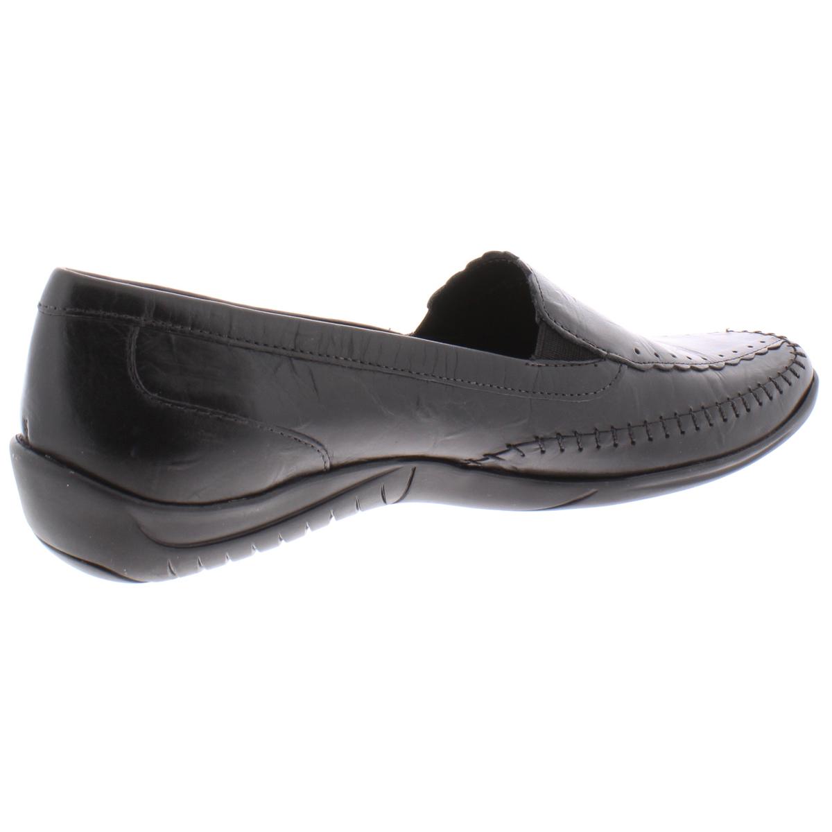 Elite Womens Black Leather Slip On Flats Shoes 10.5 Narrow (AA,N) BHFO