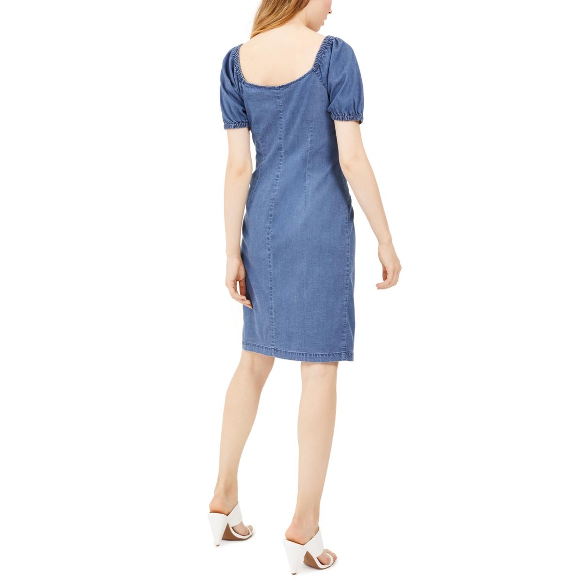 INC Womens Blue Denim Square Neck Button-Down Midi Dress 4 BHFO 3221 | eBay