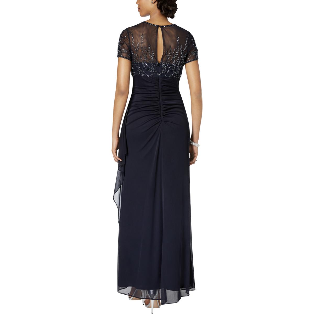 Xscape Womens Navy Beaded Ruffled Formal Evening Dress Gown Petites 4P ...