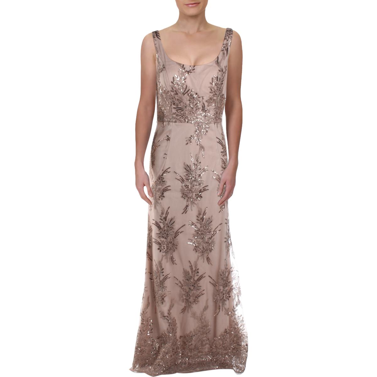 SLNY Womens Taupe Lace Sequined Formal Evening Dress Gown 8 BHFO 7194 