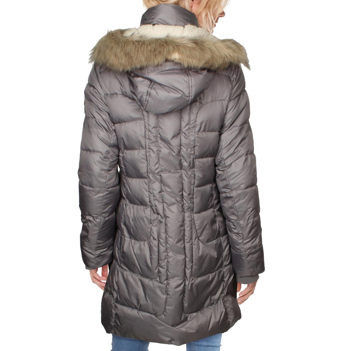 larry levine quilted faux fur hood coat