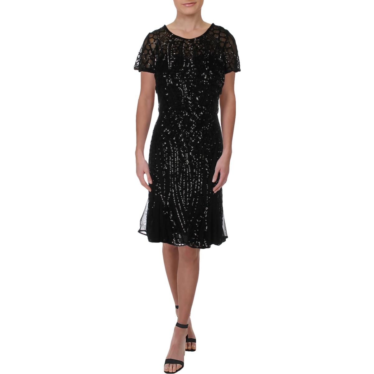 R&M Richards Womens Black Sequined Short Sleeves Cocktail Dress 12 BHFO ...