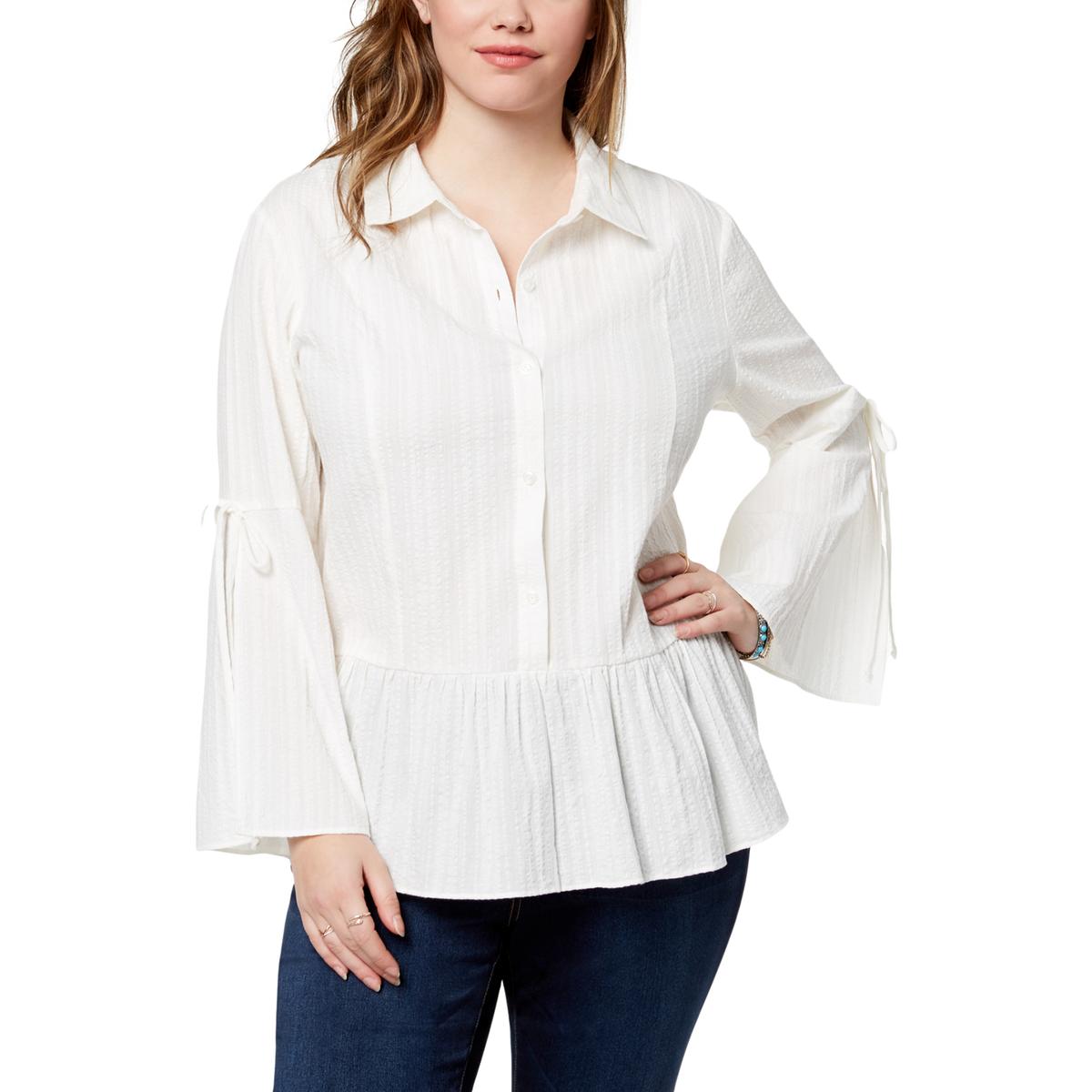 Style & Co. Womens White Peplum Cotton Button-Down Top Blouse Plus 2X ...