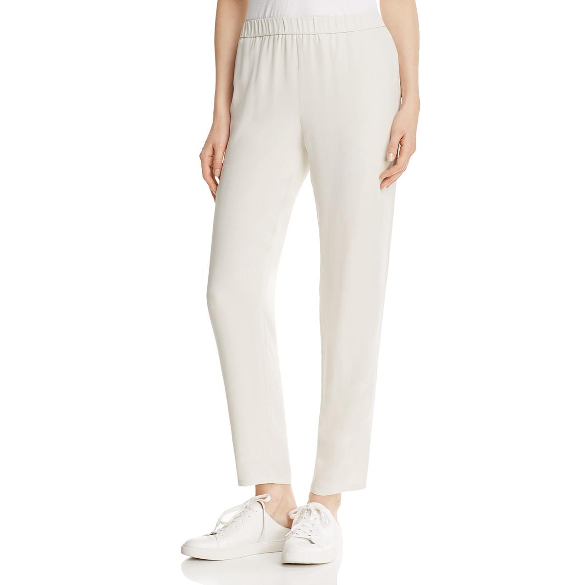 Eileen Fisher Womens Ivory Silk Crepe Slouchy Ankle Pants Petites PM ...