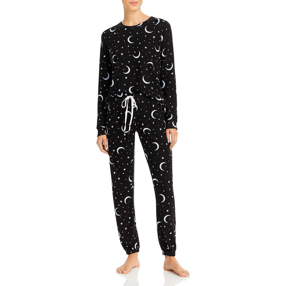 Aqua Womens Knit Printed Comfy Two-Piece Pajamas Loungewear 