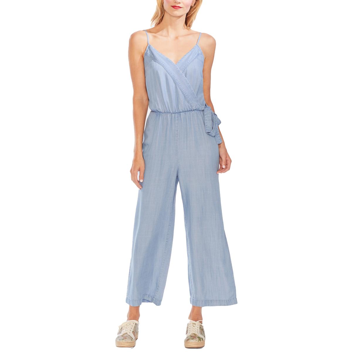 Vince Camuto Womens Blue Sleeveless Wrap Front Cropped Jumpsuit L BHFO ...