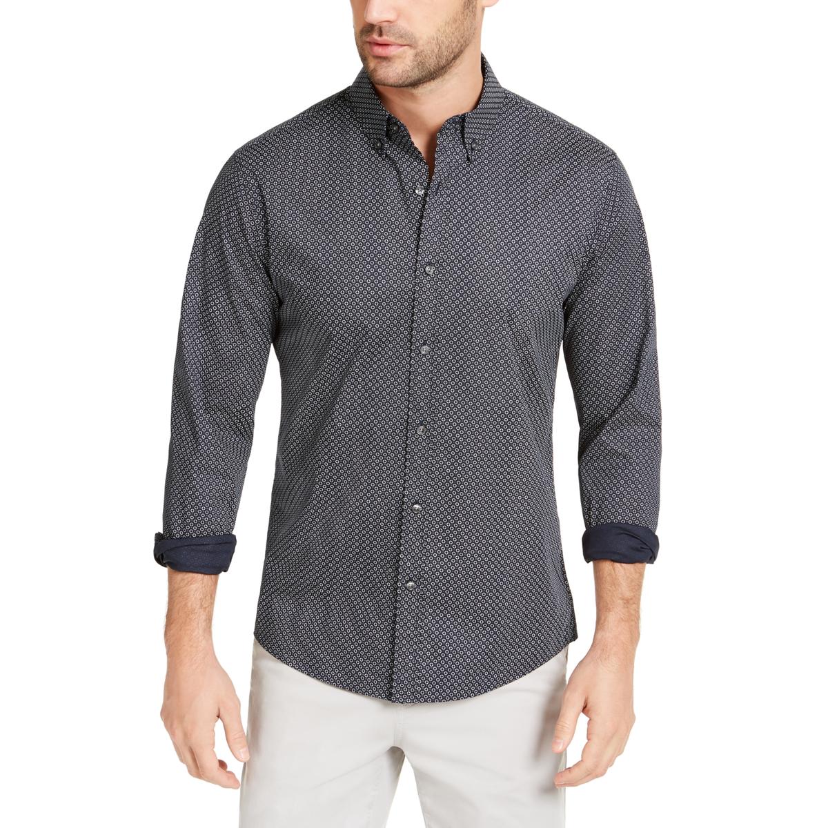 Michael Kors Mens Navy Printed Slim Fit Button-Down Shirt S BHFO 2160 ...