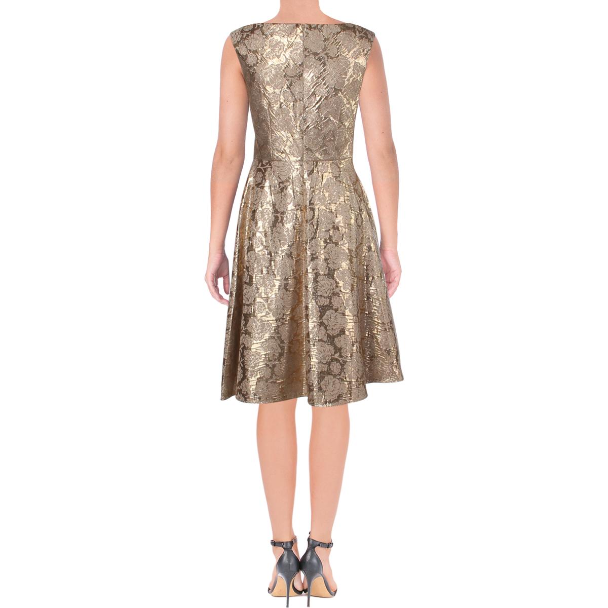 Kay Unger Womens Gold Metallic Floral Party Cocktail Dress 12 BHFO 4121