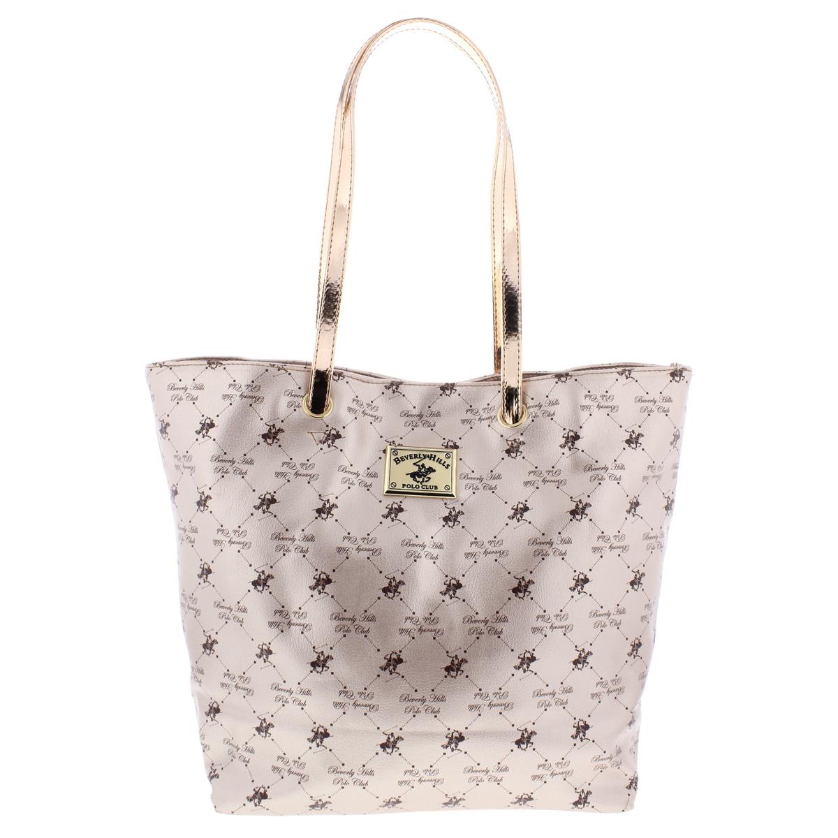 Beverly Hills Polo Club Womens Pink Printed Tote Handbag Purse Medium