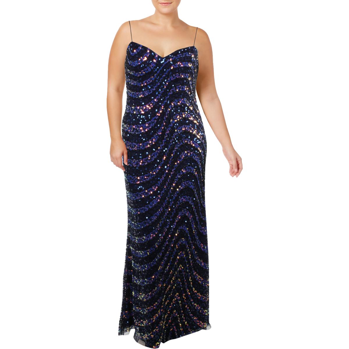 adrianna papell navy sequin gown