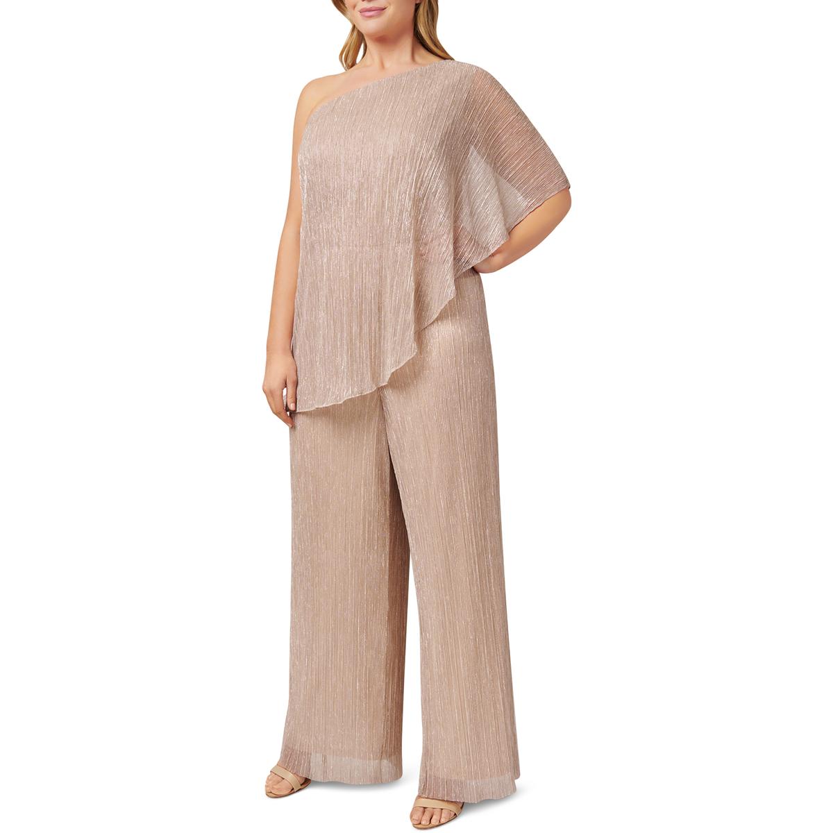 Adrianna Papell Womens Metallic One Shoulder Formal Jumpsuit Plus BHFO 2815