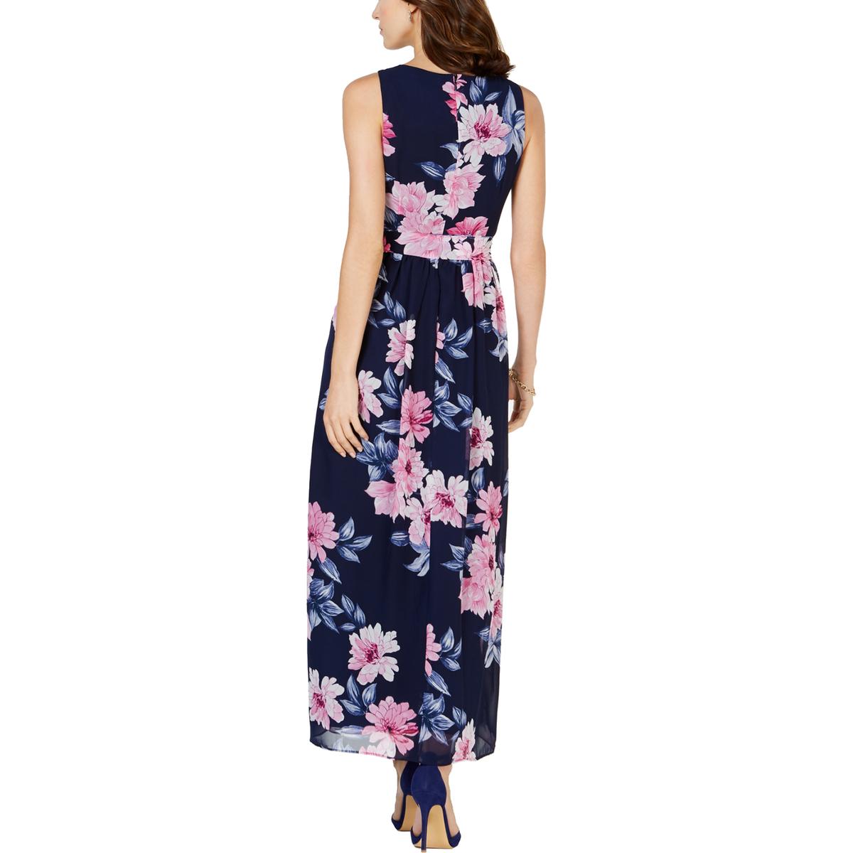 Jessica Howard Womens Navy Floral Pleated Party Maxi Dress Petites 12P ...