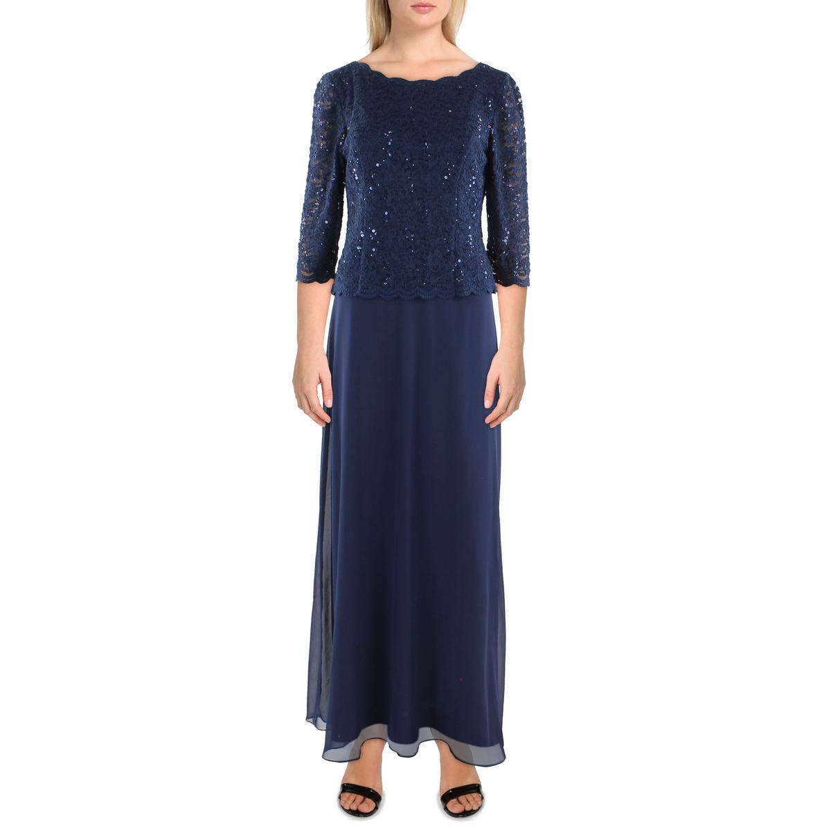 Alex Evenings Womens Sequined Lace Overlay Evening Dress Gown BHFO