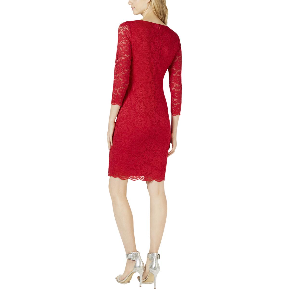 Calvin Klein Womens Red Floral Lace Cocktail Sheath Dress Petites 4P ...