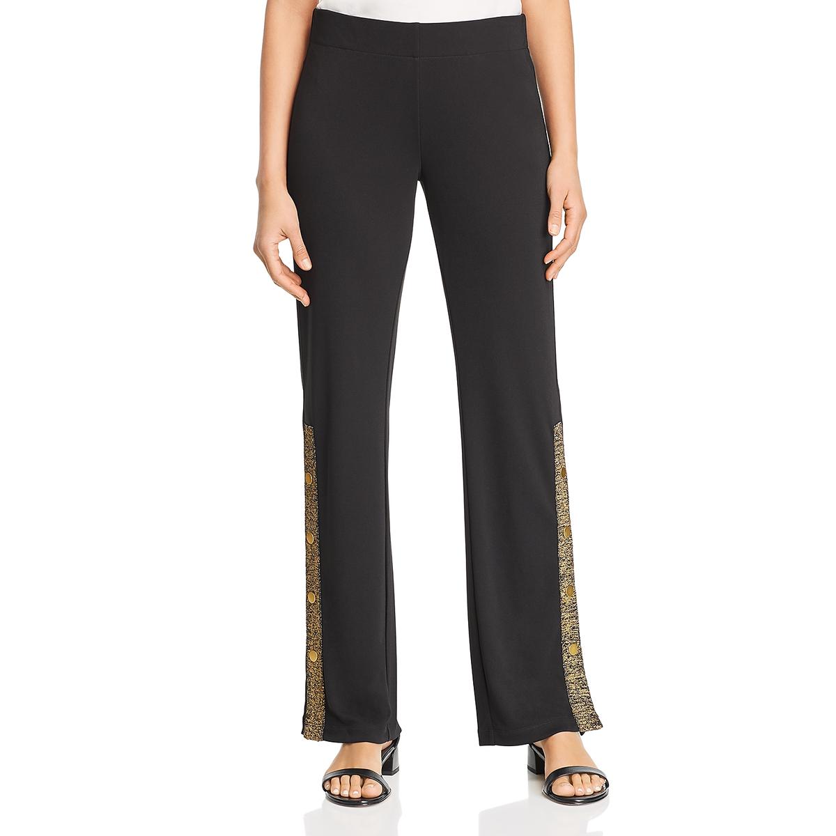 Donna Karan Womens Black Metallic Striped Straight Leg Pants M BHFO ...