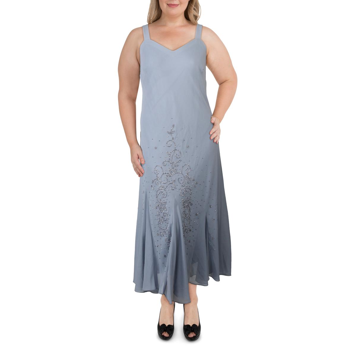 R&M Richards Womens Blue Chiffon Formal Evening Dress Gown Plus 20W ...