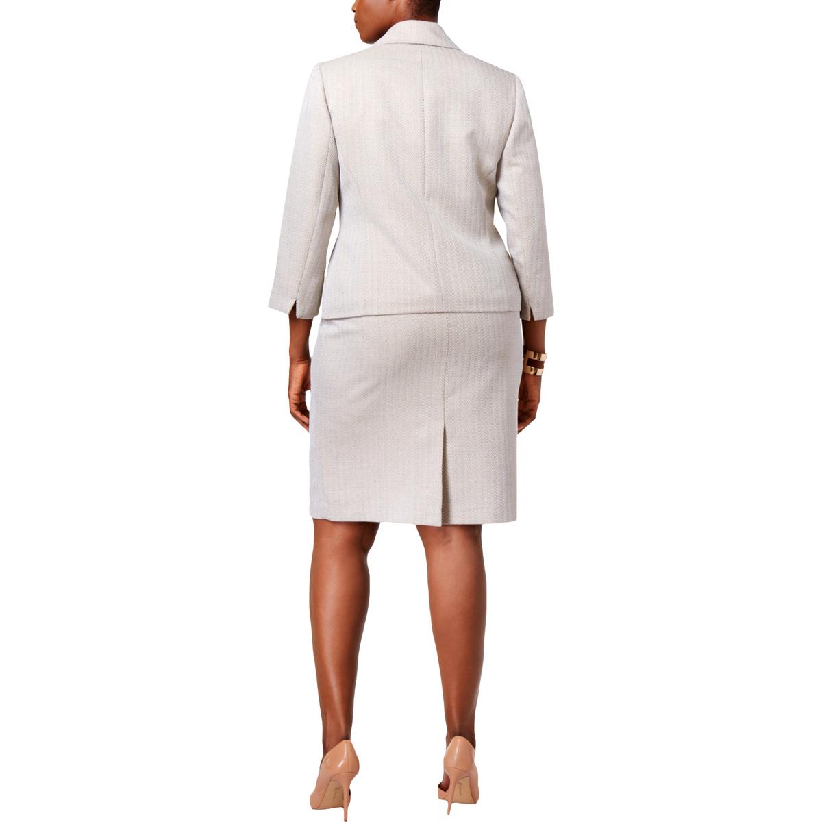 Le Suit Womens Beige Herringbone Office Wear Skirt Suit Plus 16W BHFO ...