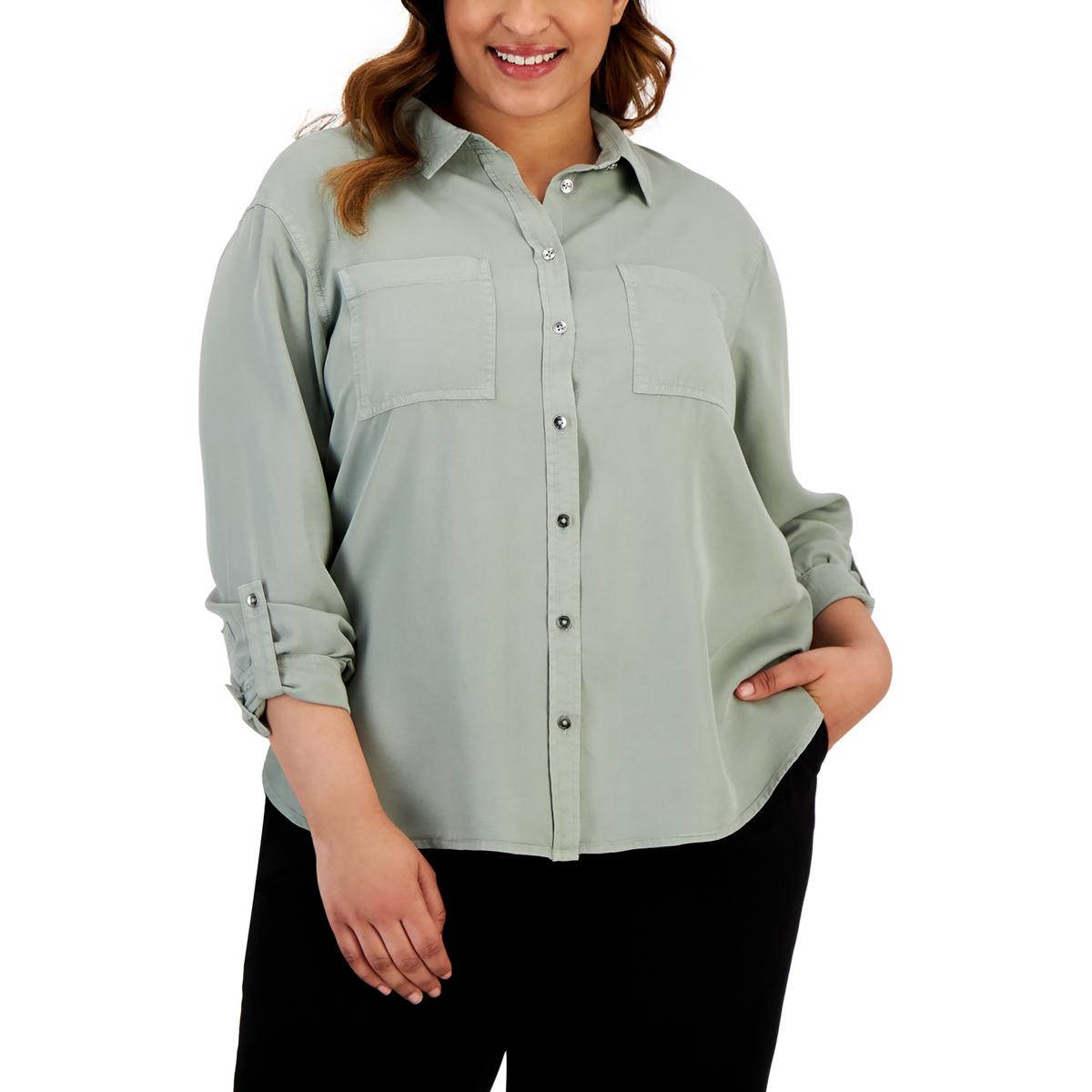 Calvin Klein Jeans Womens Tencel Collared Button-Down Top Shirt Plus BHFO 2403