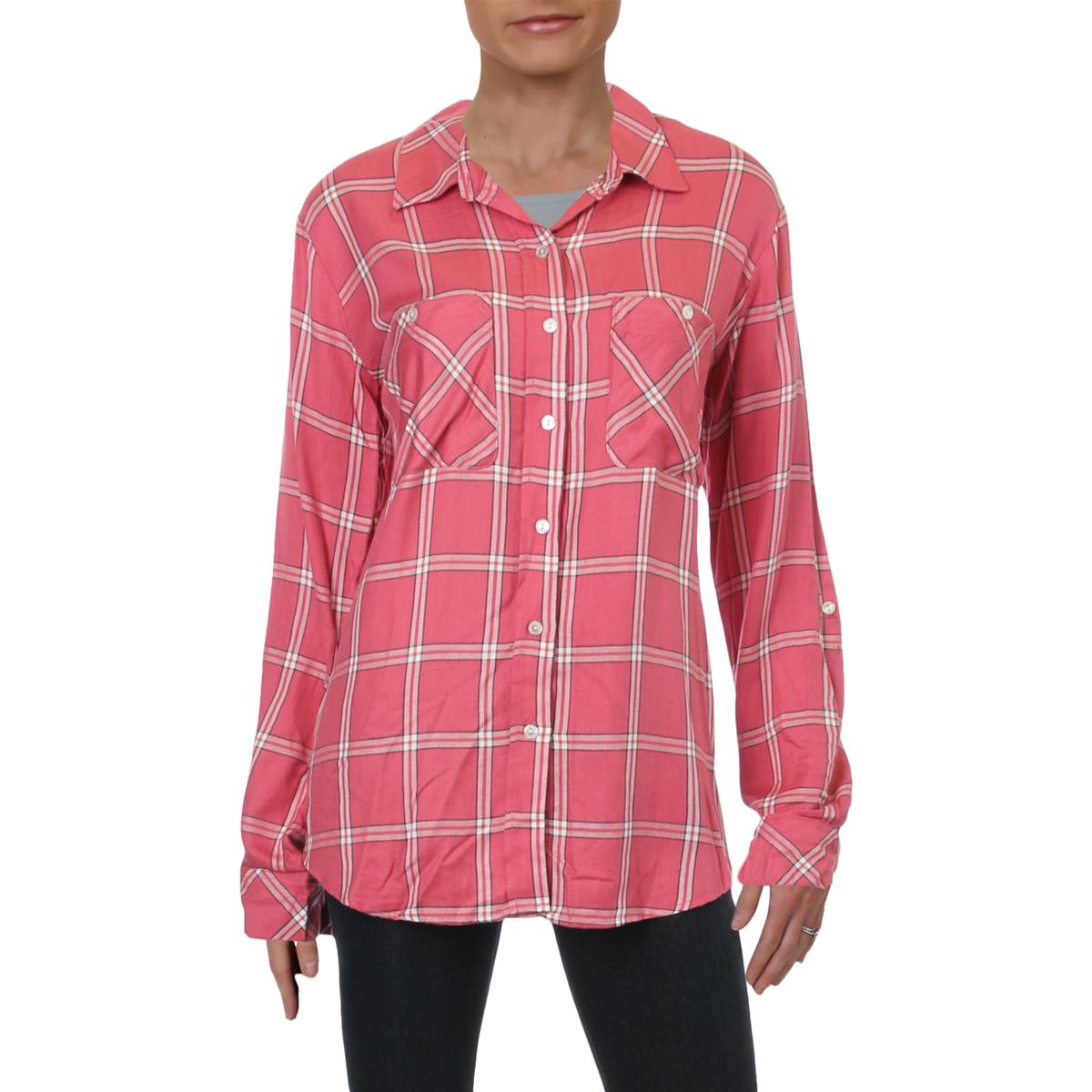 Sanctuary Womens Mod Plaid Short Sleeves Button-Down Top Shirt BHFO 1502