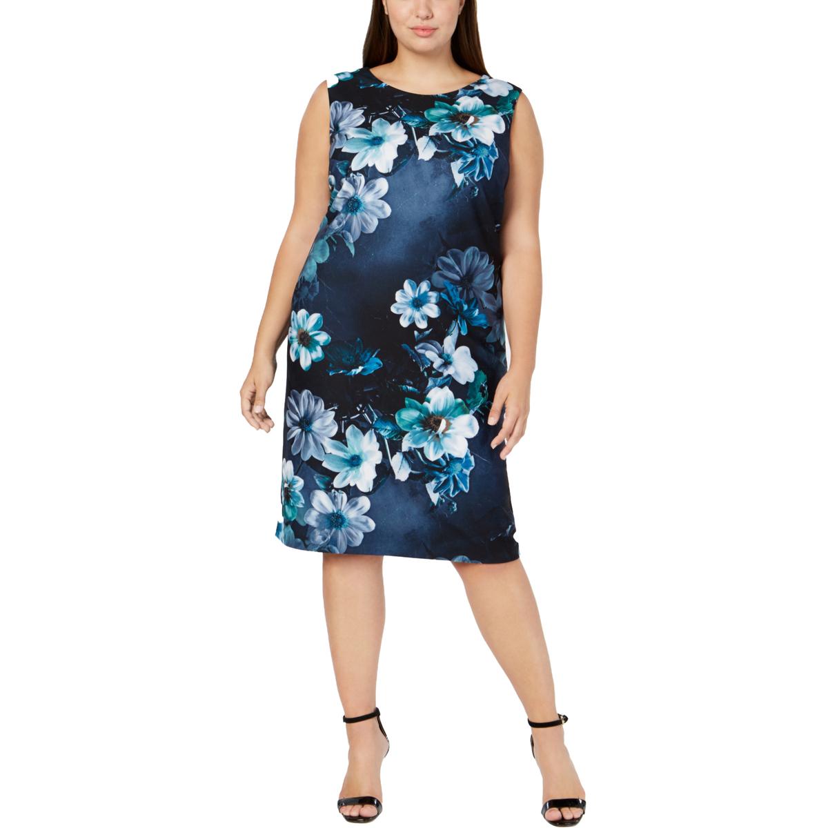 Calvin Klein Womens Navy Floral Sleeveless Wear to Work Dress Plus 22W ...