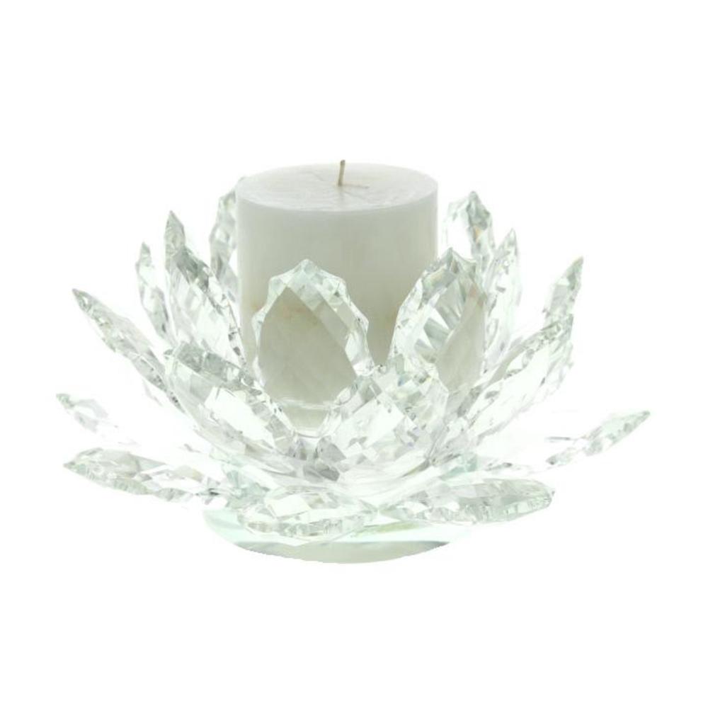 GODINGER NEW Lotus 2PC Facet Crystal Pillar Candle Holder ...