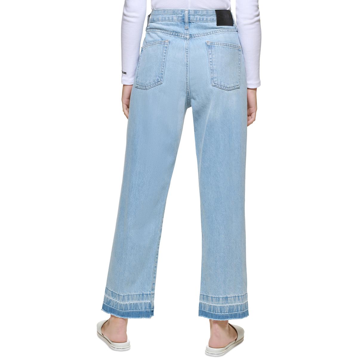 DKNY Jeans Womens Distressed Frayed Hem Denim Straight Leg Jeans